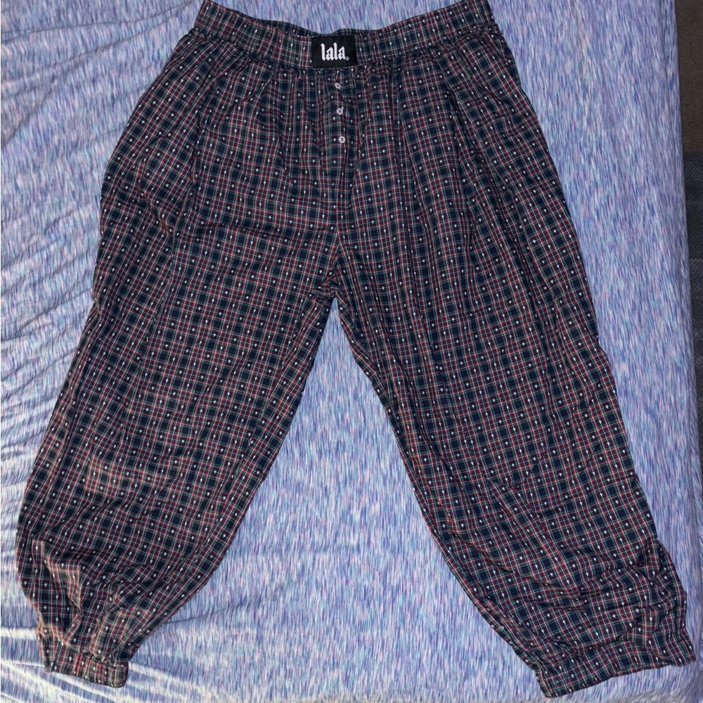 Happy Chance Barrel Leg Boxer Pants in Lots of Love Plaid
